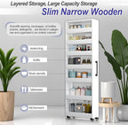 7-Tier Slim Storage Cart, Wooden Rolling Pantry Cabinet with Wheels, Narrow Shelf Organizer for Kitchen, Bakers Rack, Dining Room, Closet, Small Spaces Dark Walnut 73.2''H*5.9''W*23.6''D