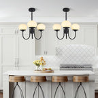 Mid Century Modern Pendant Light 3-Light Milk Glass Chandelier Frosted Globe Chandelier Black Sputnik Ceiling Light Fixture for Living Room Bedroom