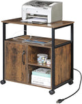 Lateral File Cabinet,Office Filing Cabinets with Socket and USB Charging Port,Modern Rolling Printer Stand with Storage for A4, Letter Size and File Folders,for home office, Rustic Brown