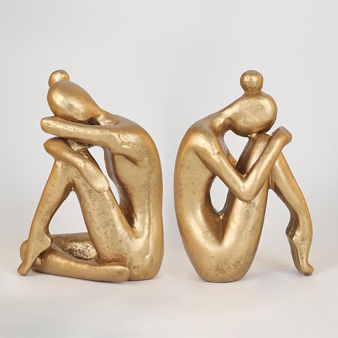 Unique Cast Iron Girl Thinker Bookends, Heavy-Duty Decorative Book Stoppers for Shelves, Creative Home and Office Desk Ornaments, 1 Pair/2 Pieces, 5.9"