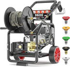3600PSI Gas Pressure Washer with Hose Reel, 3.3 GPM, One-Button Electric Start 212cc 7HP Commercial Pressure Washer with 50FT 3/8" Hose, Spray Gun & Wand, 5 Quick Connect Nozzles