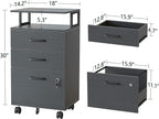 FEZIBO File Cabinet with Lock for Home Office, 3-Drawer Rolling Filing Cabinet, Home Office File Cabinet for A4/Letter/Legal Size, Printer Stand, Wooden Storage Cabinet, Black