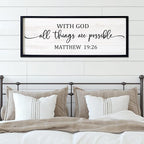With God All Things are Possible Framed Wall Art, 40''×15'' Positive Holy Religious Rustic Bible Verse for Christian God Jesus Christ Prayer, Vintage Horizontal Inspirational Catholic Scripture Decor
