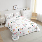 Erosebridal Kids Rainbow Bedding Set, Girly Love Heart Comforter Set Queen Size Cartoon Rainbow Cloud Duvet Sets for Girls Boys Women Bedroom Decor, Soft Microfiber Down Comforter 3 Pieces,Colorful