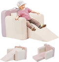 3-in-1 Toddler Chair Comfy Kids Sofa Chair,Toddler Couch Fold Out with Folding Ottomans,Foldable Baby Couch for Girls and Boys,Convertible Kids Chair Cozy to Lounger Pull Out for Playroom,Beige Pink