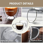 DINGPAI 4 Pack Double Wall Glass Coffee Mugs, 8oz Borosilicate Glass Mug | Heat-resistant, Cappuccino Espresso Tea Latte Cup with Handle, 4 Spoons for Stirring Beverages in Bar, Cafe, or at Home