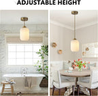 KCO Lighting Brass Gold Mini 5.5” Ribbed Cylinder White Glass Pendant Light | Adjustable Cord E26 Hardwired Hanging Lamp Mid Century Modern Vintage Hanging Light for Kitchen Island Bedroom Dining Room