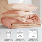 Pink Comforter Set Queen - Full Size Comforter Sets for Women, Modern Farmhouse Soft Bedding, Colorblock Pattern Bed Sets for All Season, 3 Pieces includes 1 Comforter, 2 Shams (90"x 90")