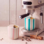 2 Pcs Ceramic Mug with Sip Hole 10 oz Pink Turquoise Striped Ceramic Coffee Mug Hand Painted Travel Mugs Heat Resistant Non Slip Built in One Lid Mugs for Coffee Lovers Appreciation Gift