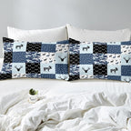 Cute Deer Comforter Set King, Military Camo Bedding Set for Kids Boys Girls Teens Bedroom Tribal Animal Antlers Silhouette Quilted Comforter Checkered Plaid Arrows Bedding Comforters, Army Blue&White
