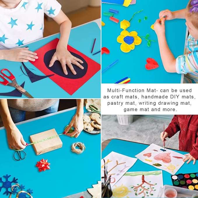 Extra Large Silicone Craft Mat for Kids, Large Silicone Sheet for Crafts, Kitchen Non-Stick Baking Mat, Heat Resistant Countertop Mat, Waterproof Placemat, Multipurpose Mat, Blue (23.62x15.75 inches)