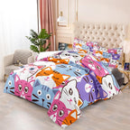 Cat Full Comforter Set for Bedroom - 3Pcs Colorful Cat Comforter Set for Teens Kids Cute Cartoon Cat Bedding Set Ultra Soft Warm Lightweight Kawaii Animal Patterns Comforter with 2 Pillowcases
