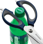 Farberware 4-in-1 Kitchen Scissors, Multi-Function Kitchen Shears with Jar Opener, Bottle Opener and Screwdriver, High-Carbon Stainless Steel Blades, Navy and Grey Ergonomic Handles with Sheath