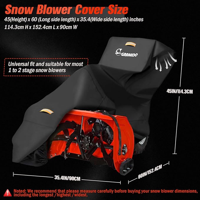 Snow Blower Cover,Heavy Duty 840D Snowblower Covers Waterproof Outdoor with Waterproof Strip,Air Vent,2 Reflective Handles,Windproof Buckle,Universal Protective Cover for Snow Thrower Shovel Storage