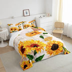 Erosebridal Women Retro Floral Bedding King Size Yellow Sunflowers Comforter Set for Girls Female Rustic 3D Flowers Duvet Insert Ultra Soft Lightweight Quilted Comforter with 2 Pillowcases