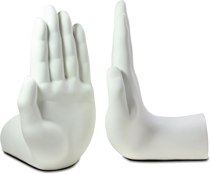 Danya B. Contemporary Accent Book Shelf Decor - Hands Sculpture Bookend Set of 2 (White)