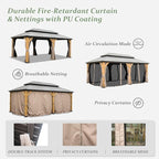 Domi 12' X 20' Wood Gazebo, Cedar Frame Hardtop Gazebo with Galvanized Steel Double Roof, Netting & Curtains, Patio Pergola Pavilion for Patio, Backyard, Deck, Lawns