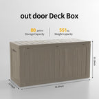 80GAL Brown Outdoor Deck Box with Lockable Compartment - Waterproof, SGS - Tested UV Resistance, Ample Space for Patio Furniture Covers and Outdoor Toys, Simple Setup