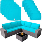 ClawsCover 11Pack Outdoor Seat and Back Cushions Replacement Covers Fit for 5-Seater 6Pieces Wicker Rattan Patio Furniture Conversation Set Sectional Couch Chairs,Turquoise-Included Cover Only