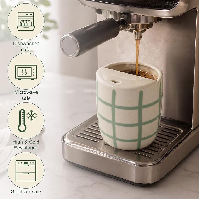 Ceramic Coffee Mug with Sip Hole 10 oz Novelty Checkered Coffee Cup Retro Hand Painted Ceramic Tea Travel Mug Cappuccino Latte Cup for Kitchen Dining Travel, Microwave & Dishwasher Safe
