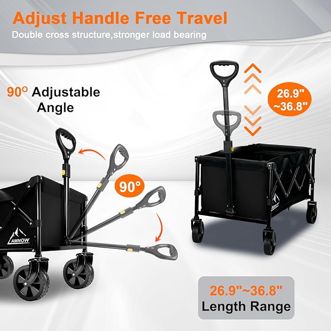 Collapsible Wagon Cart with Wheels Foldable, Folding Wagons Carts with Silent Universal Wheels, Large Grocery Cart On Wheels, Heavy Duty Utility for Shopping Beach Sports Fishing Camping, Black