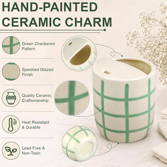 Ceramic Coffee Mug with Sip Hole 10 oz Novelty Checkered Coffee Cup Retro Hand Painted Ceramic Tea Travel Mug Cappuccino Latte Cup for Kitchen Dining Travel, Microwave & Dishwasher Safe