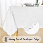 Smiry Rectangle Waterproof Heavy Duty Vinyl Tablecloths, 60 x 102 Inch | Wipeable Washable Floral Embossed Table Cover for Kitchen and Dining Room, Indoor & Outdoor Use, Pearl White