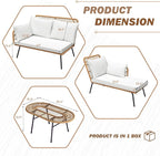 Greesum Outdoor Rope Woven Patio Furniture L-Shaped Conversation Sectional Sofa Set Detachable Lounger for Backyard Porch with Thick Cushions & Long Table, White