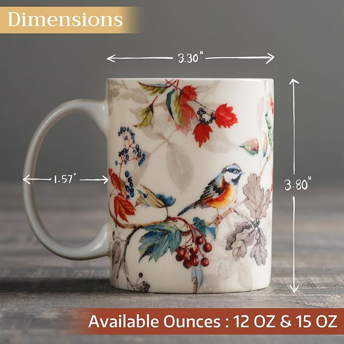 Maison d' Hermine Coffee Mug with Handles Tea Cups (15 Ounce, Pack of 1) | Fine Bone China Coffee Mugs for Hot Beverages Cappuccino Latte Home Restaurant Spring Summer -Equinoxe - Beige - Passerine