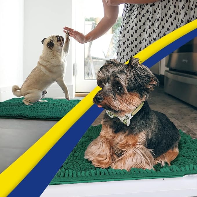 Muddy Mat® Shown on TV – Super Absorbent Microfiber Dog Door Mat for Muddy Paws, Non-Slip Washable Pet Rug, Quick Dry Chenille Entryway Carpet, Machine Washable Indoor Outdoor mat, Dark Green 35"x24"