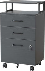 FEZIBO File Cabinet with Lock for Home Office, 3-Drawer Rolling Filing Cabinet, Home Office File Cabinet for A4/Letter/Legal Size, Printer Stand, Wooden Storage Cabinet, Black