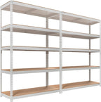 HOMEDANT White 5 Tier Laminated Boltless Heavy Duty Garage Storage Adjustable Wide Size Metal Shelving Unit Utility Rack Shelves Organization Shelf Shed Warehouse 47.7" W x 18.2" D x 71.3" H 2Pack