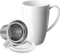 Sweese 15oz Porcelain Tea Mug with Infuser and Lid – Microwave Safe, Ergonomic Handle, Lead-Free Glaze, for Loose Leaf Tea White;