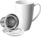 Sweese 15oz Porcelain Tea Mug with Infuser and Lid – Microwave Safe, Ergonomic Handle, Lead-Free Glaze, for Loose Leaf Tea White;