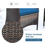 Goplus 4-Piece Rattan Patio Set, Outdoor/Indoor Wicker Conversation Set for Pool, Backyard, Lawn, Wicker Chairs and Sofa with Soft Cushion, Rattan Furniture with Tempered Glass Coffee Table