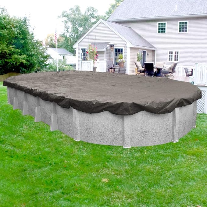 Robelle 12 x 18 ft Extra Heavy Duty Magnesium Winter Oval Pool Cover for Above Ground Pools, 4 ft Overlap (16 x 22 ft Cover Size), Solid 10 x 10 Scrim, 2.91 oz/yd2, 12-Year Warranty, Style: 591218-4