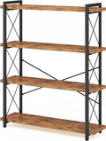 HCHQHS Bookshelf, 4-Tier Industrial Bookcase, Rustic Open Book Shelf, Freestanding Tall Bookshelves with Metal Frame