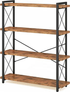 HCHQHS Bookshelf, 4-Tier Industrial Bookcase, Rustic Open Book Shelf, Freestanding Tall Bookshelves with Metal Frame