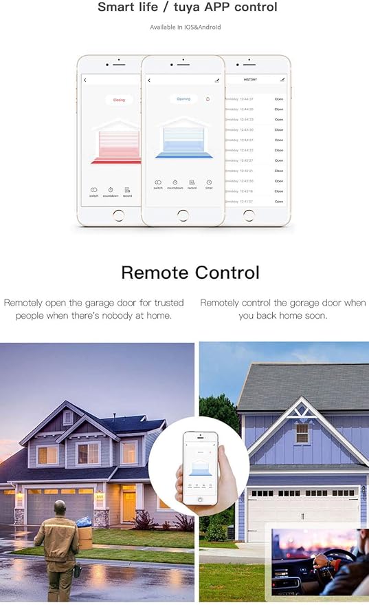 5V WiFi Smar Garage Door Opener Remote Controller,Monitor Garage Open Close Status by Phone Tuya app Anywhere,Compatible with Alexa Google Home