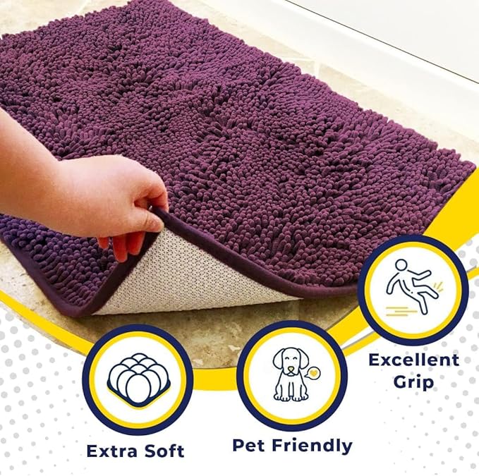 Muddy Mat® Original Dog Door Mat for Muddy Paws, Super Absorbent Microfiber, Non-Slip Washable Pet Rug, Quick Dry Chenille Entryway Carpet, Machine Washable Indoor Outdoor mat, Dark Purple 48"x72"