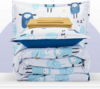 SLEEP ZONE Kids Bedding Comforter Set Full/Queen Size - Super Cute & Soft Kids Bedding 7 Pieces Set with Comforter, Sheet, Pillowcase & Sham (Blue Sheep)