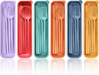 DISSKNIC Reusable Utensils Set with Case, 6 Sets Travel Utensils with Case, Wheat Straw Portable Cutlery Set Chopsticks Knives Fork and Spoon for Lunch Box Accessories