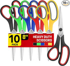 BURVAGY 10 Pack 8" Scissors All Purpose, Heavy Duty Scissors for Office | Scissors Bulk Multipurpose Comfort-Grip Sharp Adult Office Scissors Set Sewing Fabric Stainless Steel Blades, Right/Left Hand