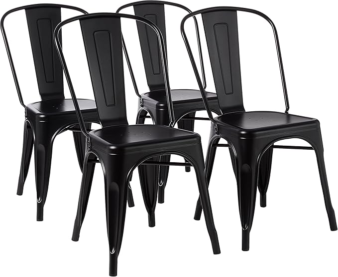 Amazon Basics Metal Dining Chairs, Matte Black, 1 Count (Pack of 4)