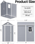 6x4.5 Resin Outdoor Storage Shed with Enhanced Roof Runoff & Floor, Secure Hidden Screws Design, Durable Build for Deck, Pool Supplies, and Versatile Storage, Aritic Light Grey