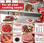 Meat Grinder Attachment for KitchenAid Stand Mixer – Metal Food Grinder with 4 Grinding Plates, 3 Sausage Stuffer Tubes & 2 Blades – Compatible with KitchenAid Mixers (Mixer Not Included)