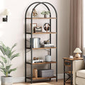 IDEALHOUSE Bookshelf 5 Tier Bookcase Arched Display Racks Tall Standing Bookshelves Metal Frame Rustic Storage Rack Shelf Brown Book Shelf for Bedroom, Living Room, Home Office, Rustic Brown
