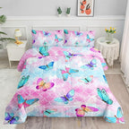 Datura home Kids Comforter Set Mermaid Scale Butterfly Printed Pattern Bedding Set with 1 Comforter and 2 Pillowcases for Girls Boys Bedroom All Season(Mermaid Queen)