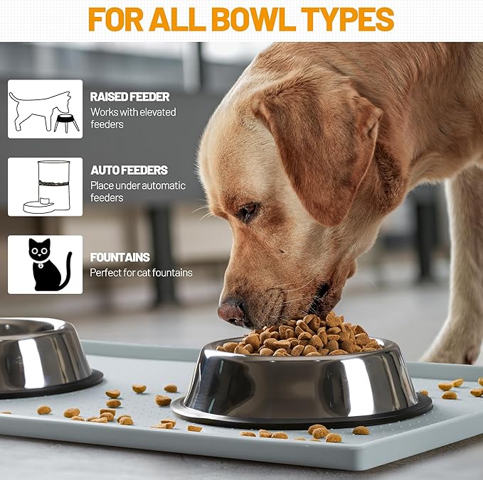 Hubulk Dog Feeding Mat,100% Waterproof Food Grade Silicone Pet Food and Water Bowl Placemat,Dishwasher, High Raised Edge to Prevent Spills,Nonslip Tray to Stop Messes on Floor（24"x16"x0.5", Mist）