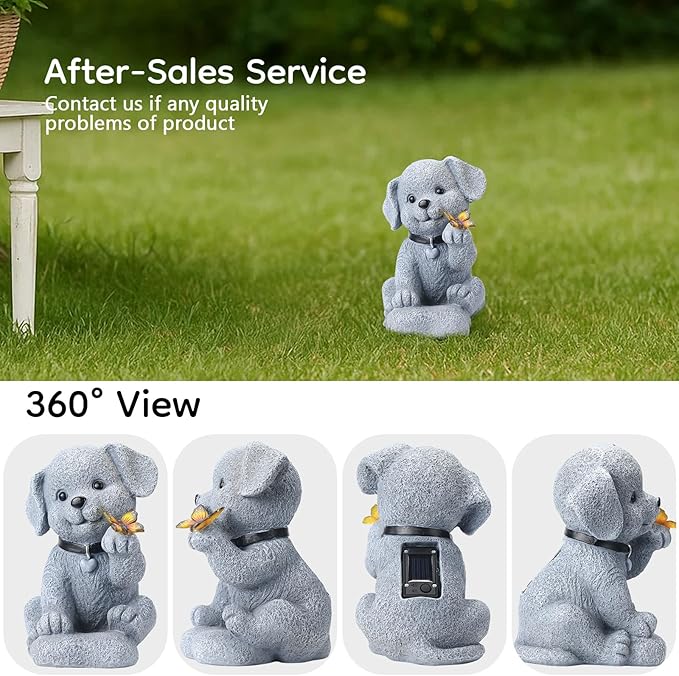 Solar Puppy Dog Garden Decor - Cute Pet Memorial Statue, Auto On/Off LED Light, Weatherproof Resin for Yard Pathway & Dog Lover Gifts